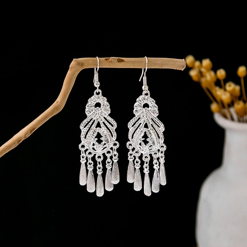 Imitation Miao Sier Ethnic Style Peacock Earrings