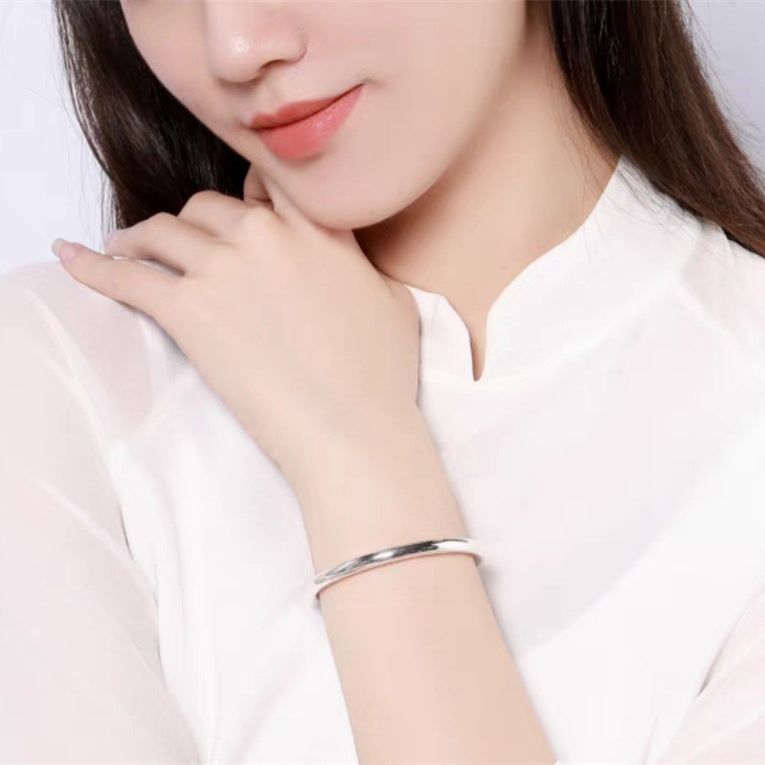 Women's Round Bar Solid Thin White Copper Simple Bracelet