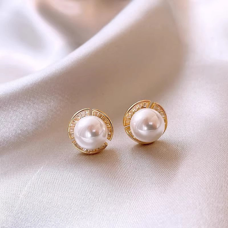 Needle Zircon Flower Pearl Tassel Retro Earrings