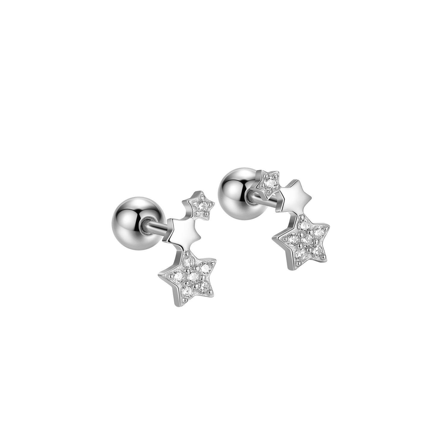 Three Five-pointed Star Symmetrical Screw Pin Tightening Earrings