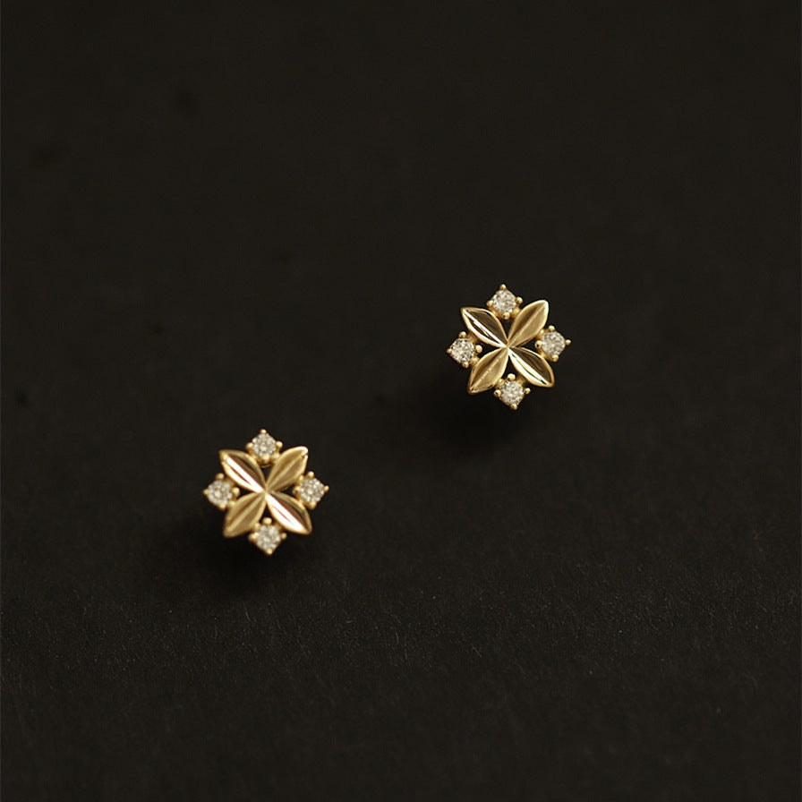 Sier Plated Female Rhombus Zircon Cross Earrings