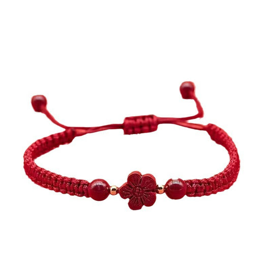 Raw Ore Cinnabar Clover Hand-woven Red Bracelets