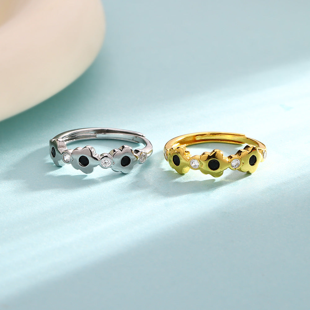Fresh Rhinestone Flower Adjustable Three Small Flowers Rings