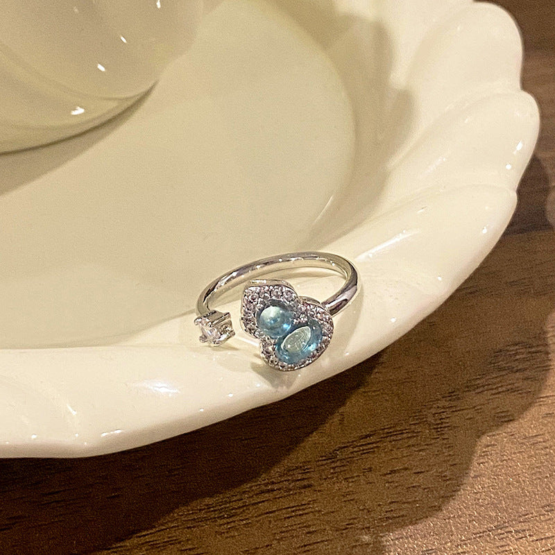 Falling Broken Blue Square Diamond Flower Branches Tendrils Female Gentle Ring