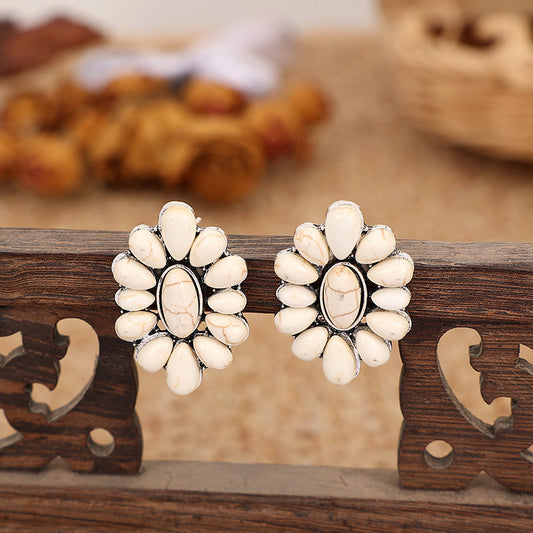 Alloy Turquoise Painting Oil Geometric Flower Earrings