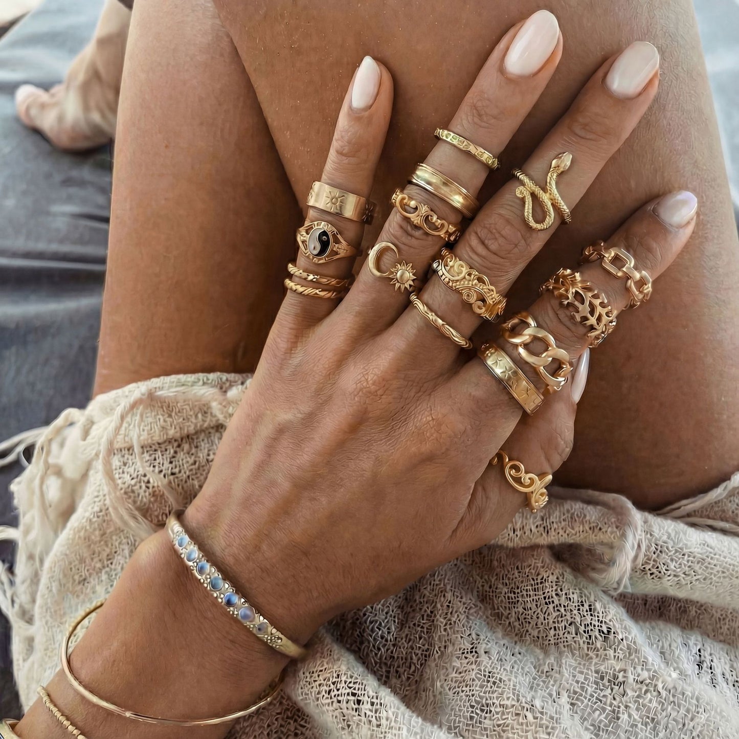 Retro Alloy Snake Moon Sun Gossip Rings