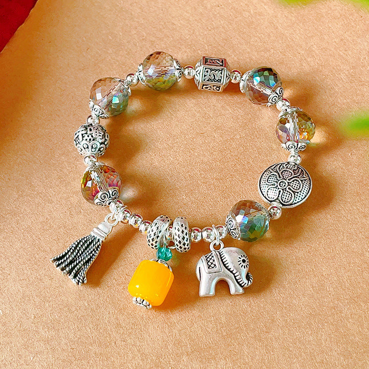 Women's & Men's Retro Ethnic Style Agate Ox Bone Rosary Bracelet