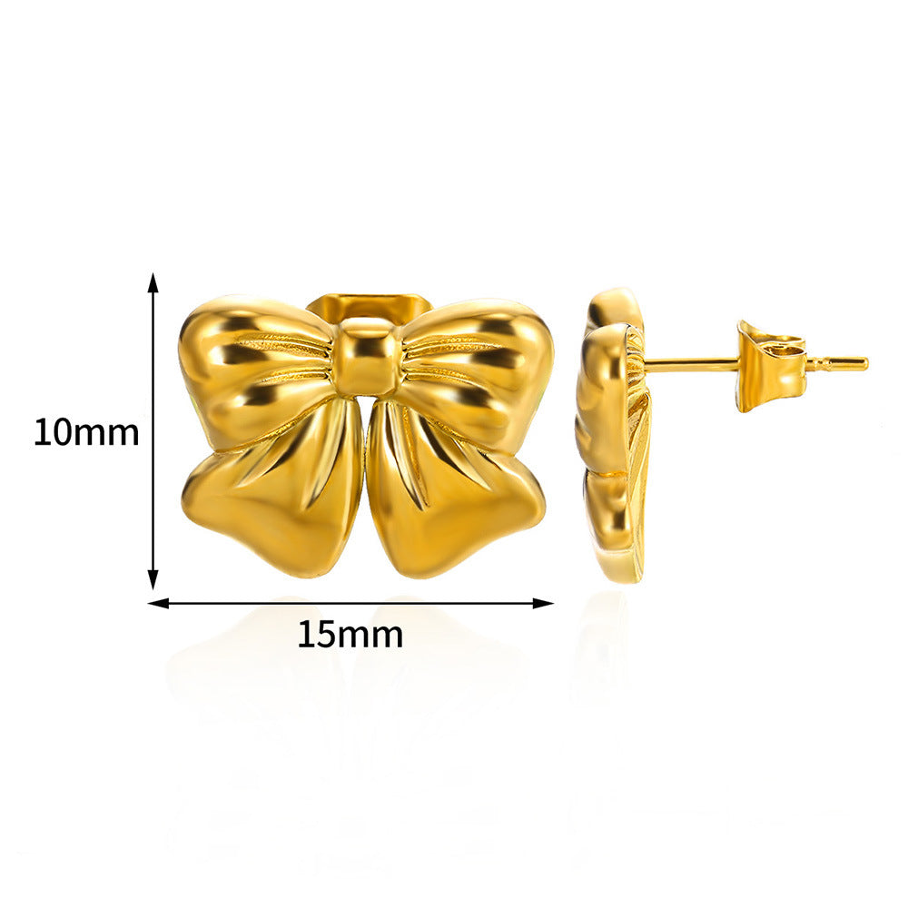 Luxury Glossy Bow Gold Stainless Steel Rings