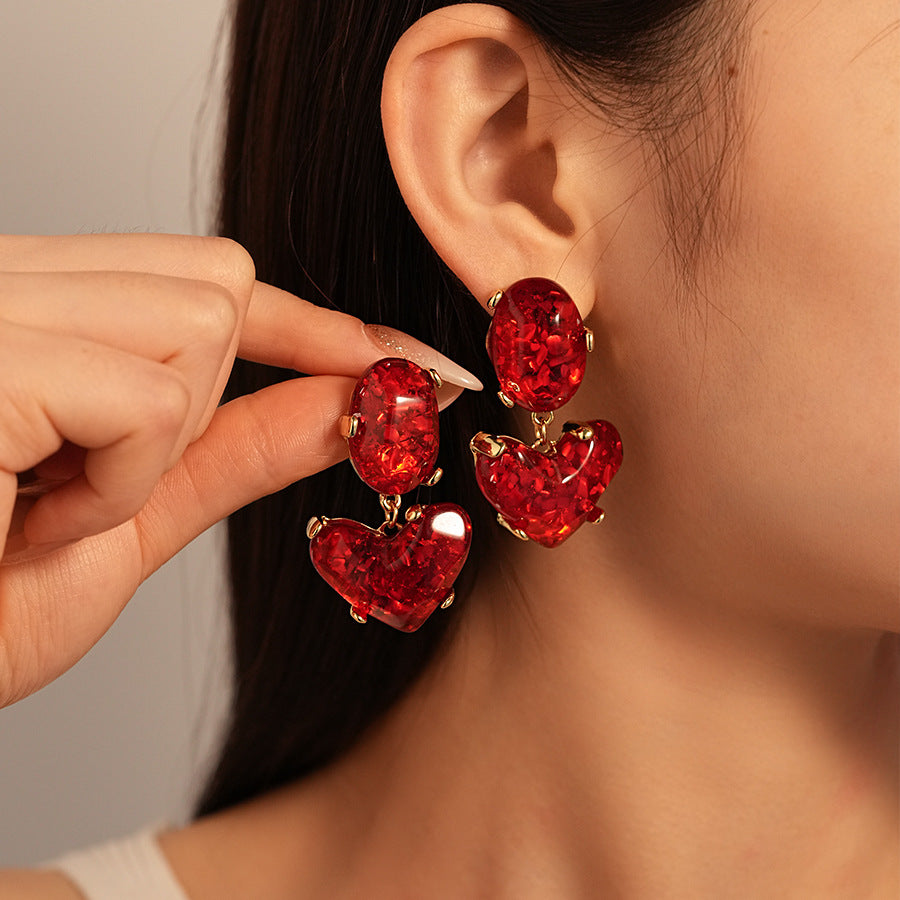 Women's Heart Flowers Geometric Sier Pin Simple Niche Temperament Earrings