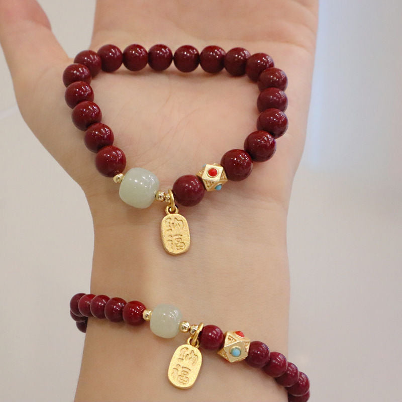 Women's Gold Sand Cinnabar Lucky Beads Life Bracelets