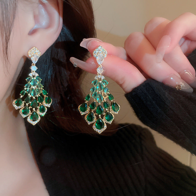 Needle Artificial Pearl Full Diamond Triangle Earrings