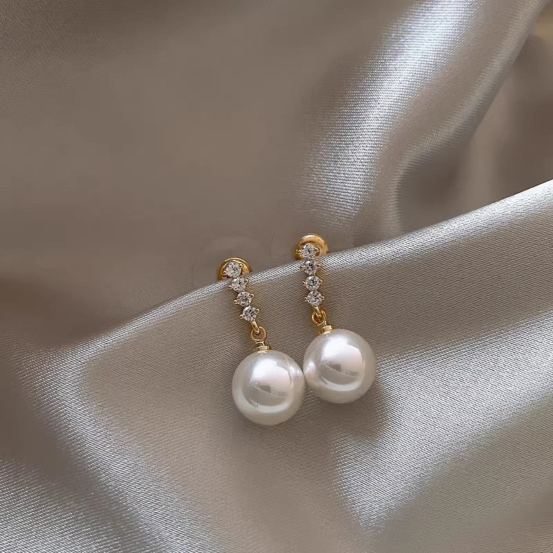 Needle Zircon Flower Pearl Tassel Retro Earrings