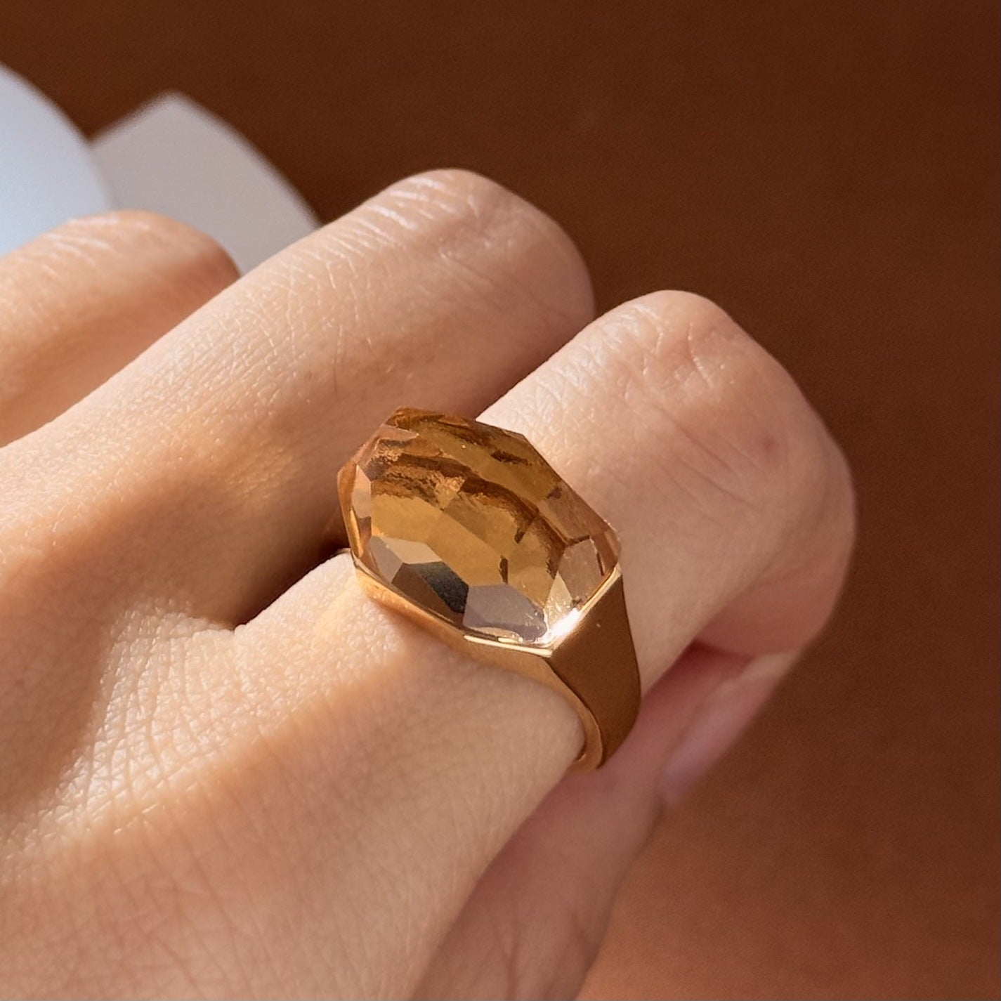 Geometric Cut Crystal Design Full Of Fire Color Craft Stable Ring