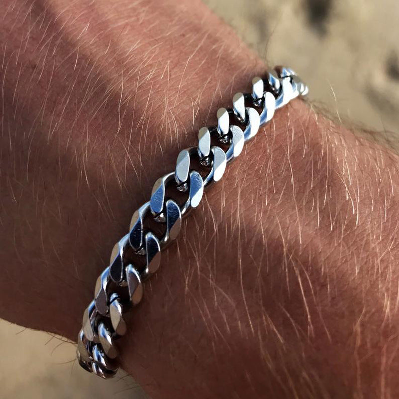 Men's Steel Six-sided Grinding Cuban Simple Personality Hipster Cool Bracelet