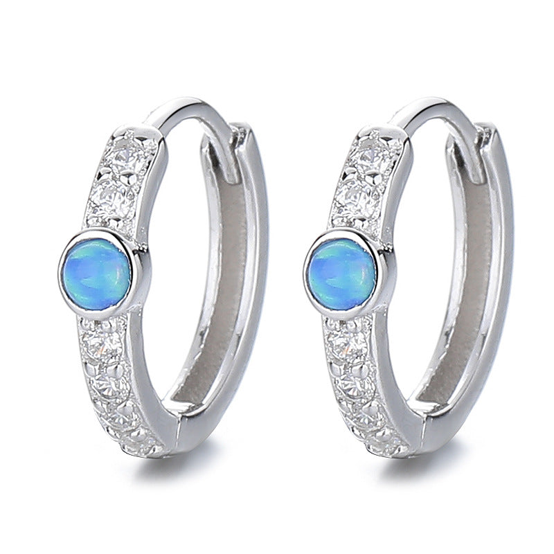 Women's Sier Blue Opal Round Zircon For Unique Design Earrings