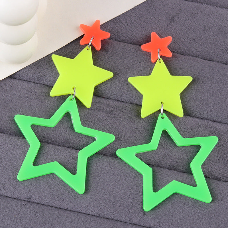 Exaggerated Trendy Three-piece Five-pointed Star Fluorescent Color Acrylic Personalized Earrings