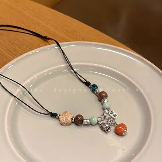Women's Style Ceramic Beaded Chinese Retro Braided Rope Necklaces