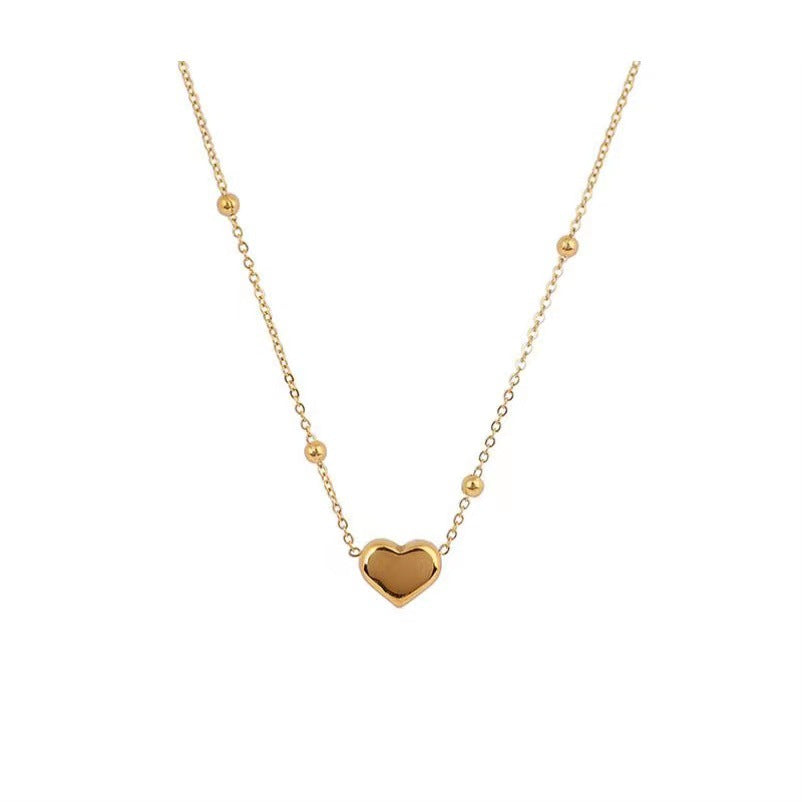 Women's Simple Peach Heart Clavicle Chain Round Beads Bead Titanium Pendants