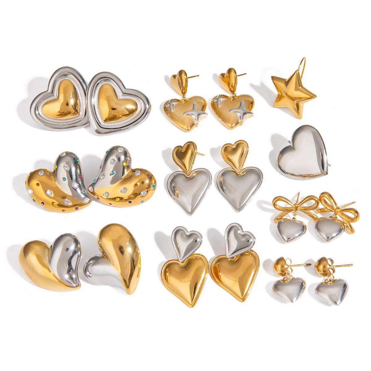 Steel Love Heart Contrast Color Ear Earrings