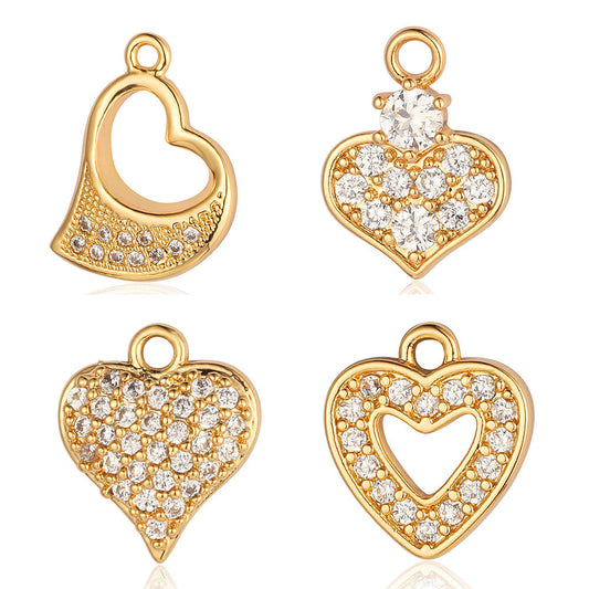 Color Zircon Peach Heart Copper Ornament Pendants