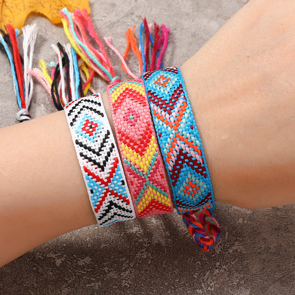 Women's Style Plaid Cotton Linen Colorful Nepal Bracelets