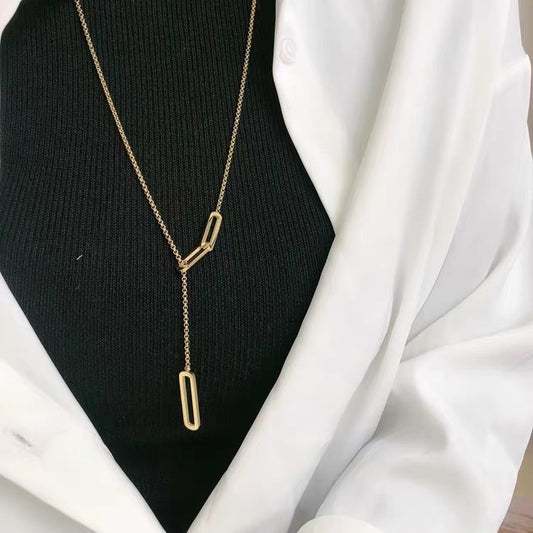 Women's & Men's Simple Geometric Square Sweater Chain Titanium Necklaces