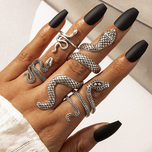 Men's Snake Pattern Punk Snake-shaped Animal Retro Rings