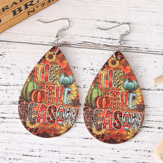 Autumn Harvest Pumpkin Sunflower Leopard Water Drop Earrings