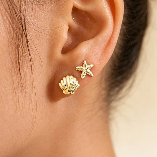 Starfish Shell Turtle Vacation Style Simple Stud Earrings