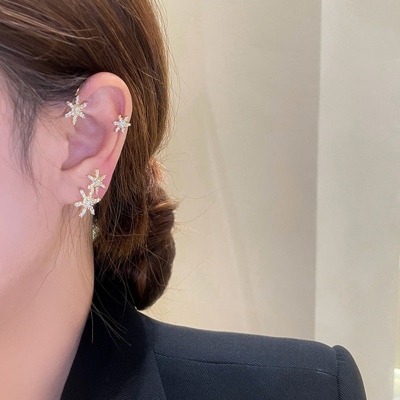 Six-pointed Star One-piece Lin Yun High Sense Clip Earrings