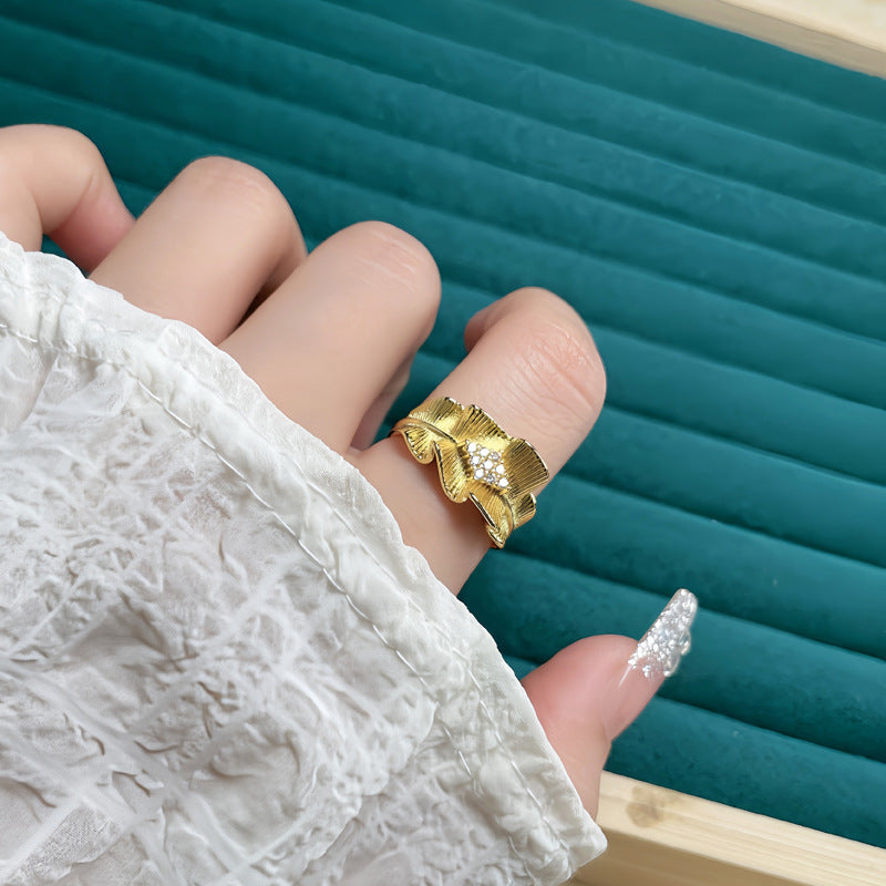 Italian Craft Brushed Irregular Leaf Open Rings