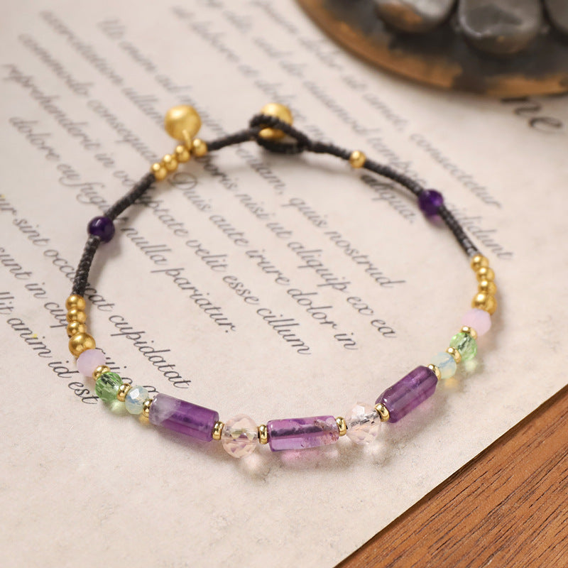 Women's Design Handmade Weave Vintage Ethnic Style Natural Amethyst Carrying Bracelets