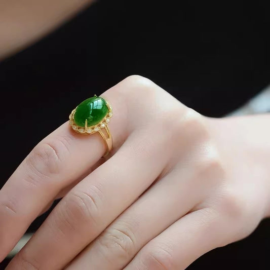 Imitation Jade Female Gold-plated Inlaid Suet Rings