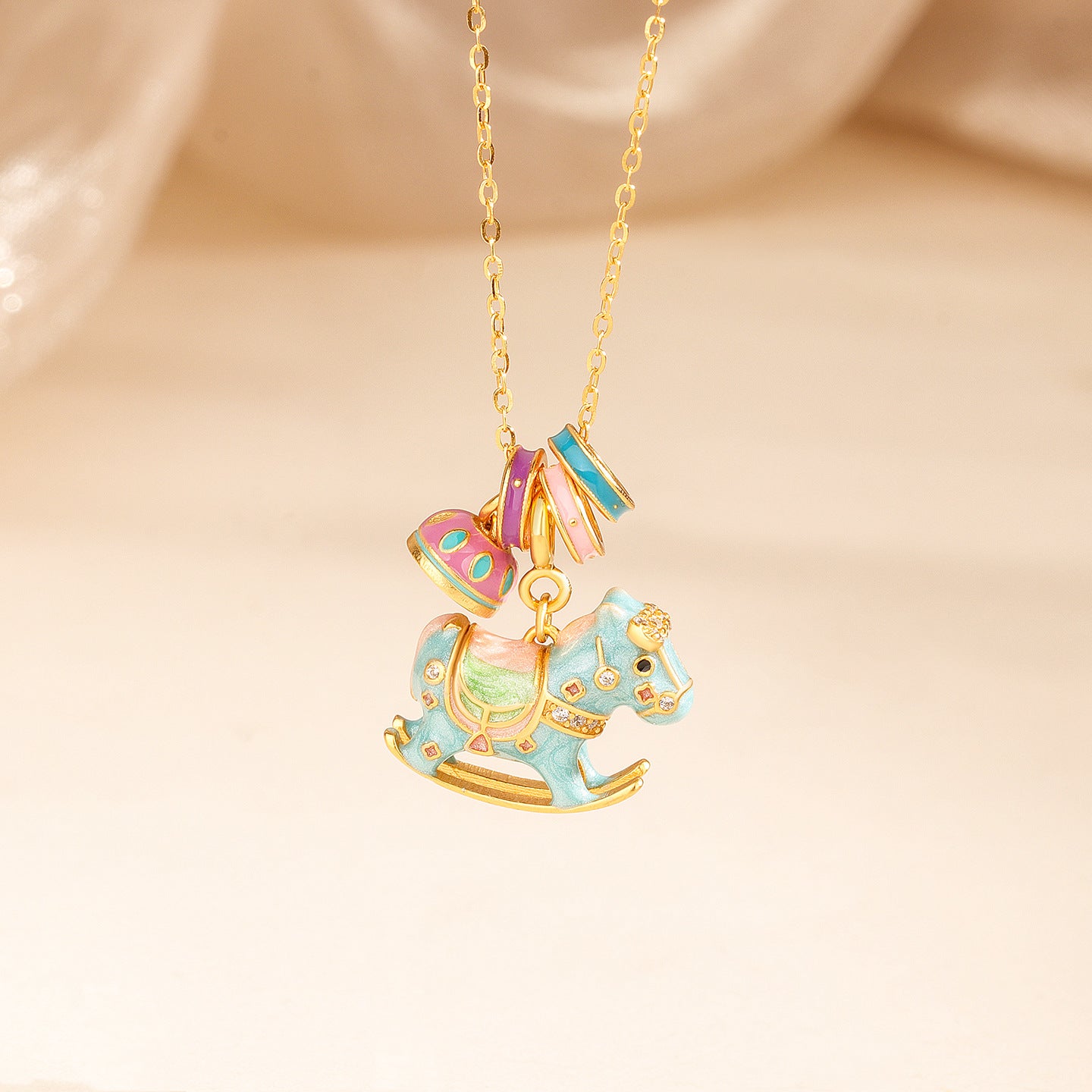 Enamel Macaron Color Shake Happy Trojan Female Necklaces