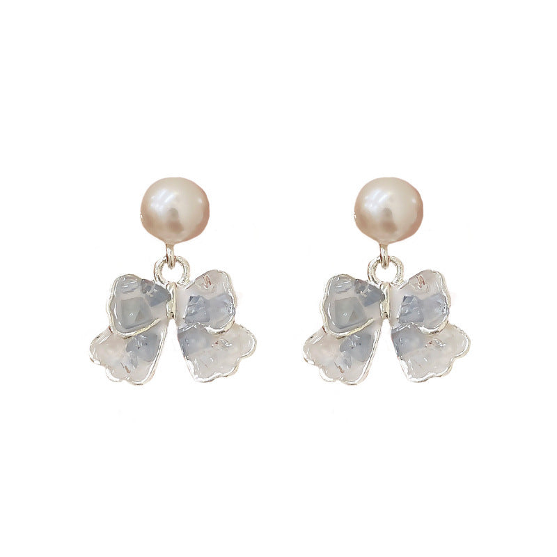 Women's Sier Needle Fog Blue Butterfly Light Earrings