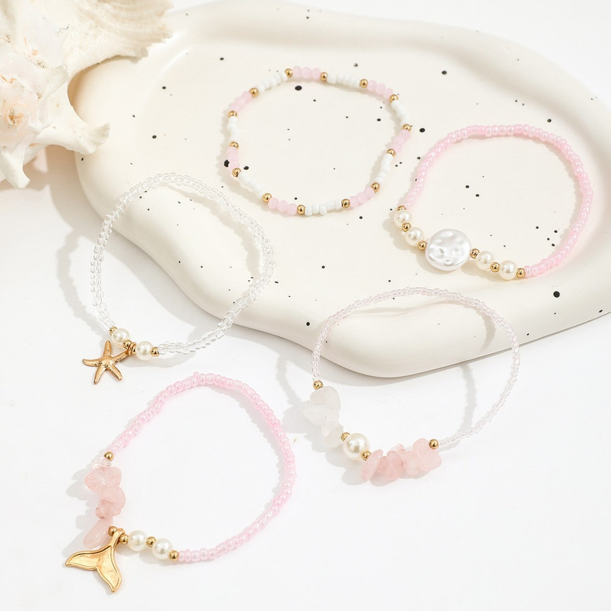 Women's Beaded Bead Fishtail Elastic Imitation Pearl Bracelet