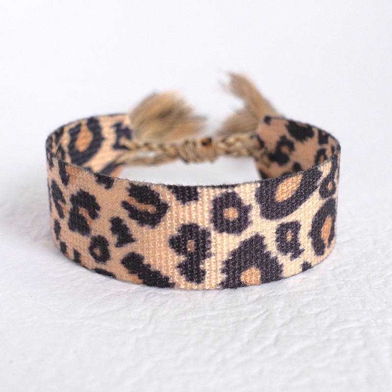 Popular Hand Strap Trend Leopard Woven Tassel Embroidery Bracelets