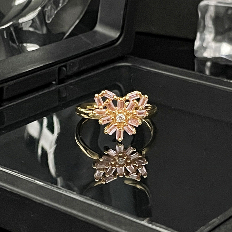 Retro Elegant Pink Diamond Niche Open Rings