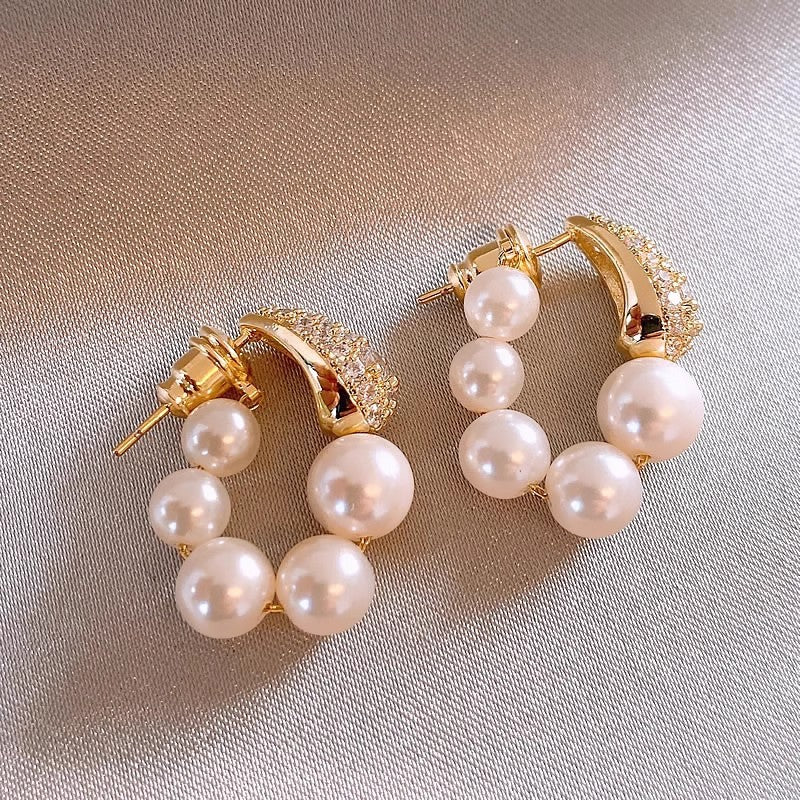 Needle Zircon Flower Pearl Tassel Retro Earrings