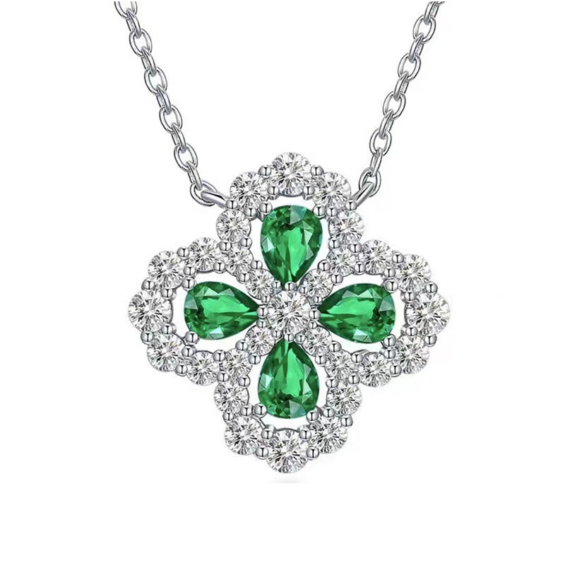 Women's Sier Clover Full Diamond Light Luxury Lucky Fashion Necklaces