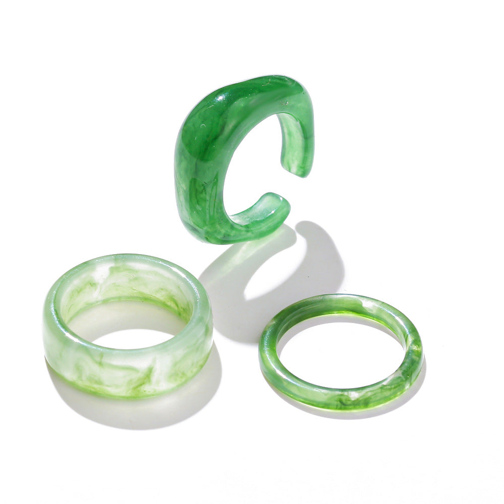 Retro Color Resin Open Ornament Geometric Rings