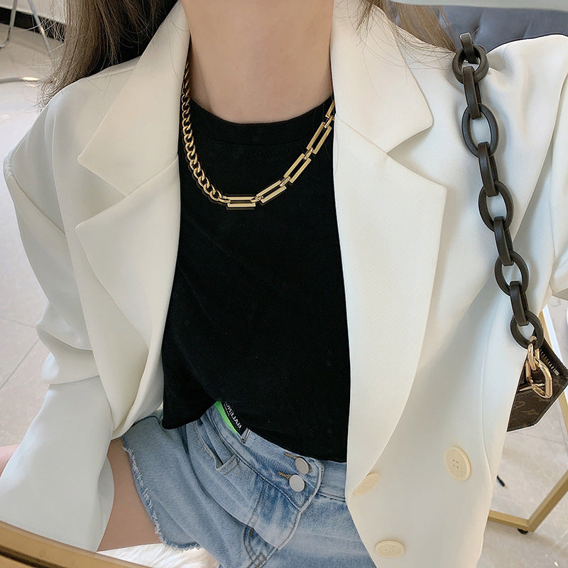 Women's Personality Stitching Chain Titanium Steel Simple Hip Hop Necklaces