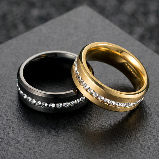 Full Rhinestone Zircon Electroplated Black Stainless Rings