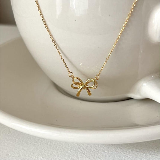 Fan Korean Style Sterling Sier Bow Necklaces