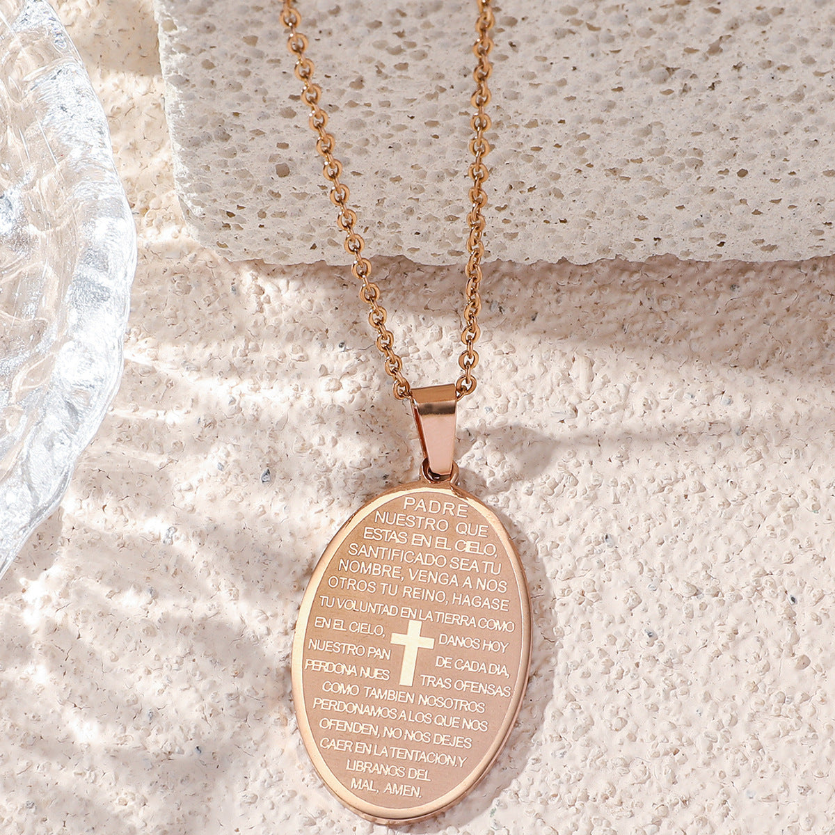 Women's & Men's Stainless Steel Oval Cross Titanium Does Pendants