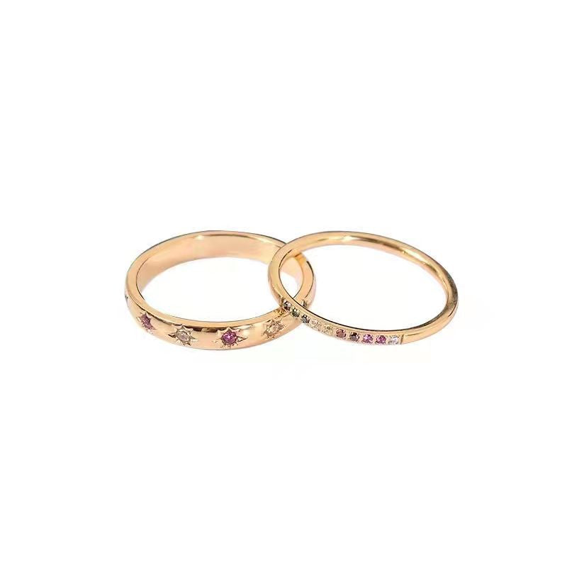 Style Colorful Zircon With Diamond Fine Rings