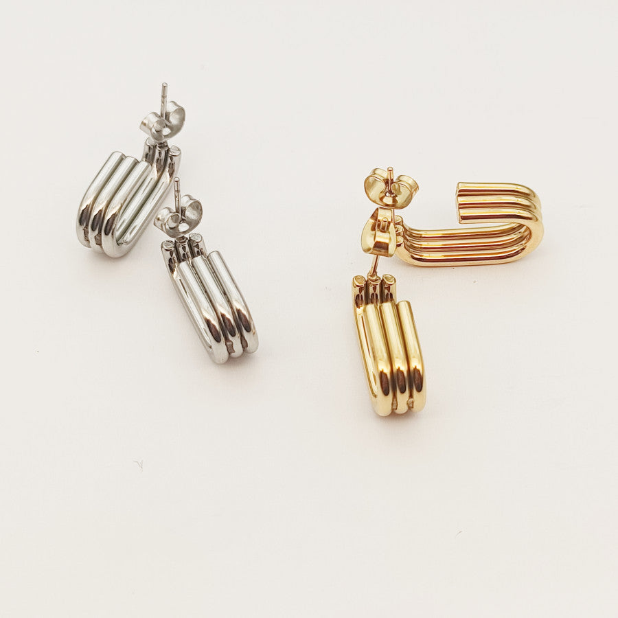 Women's Trend Stainless Geometric Oval Real Gold Earrings