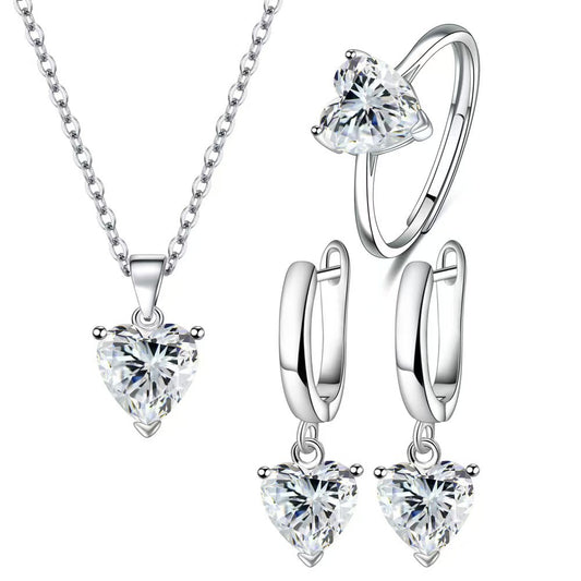 Love Female Personality Creative Open-end Zircon Heart-shaped Jewelry Set