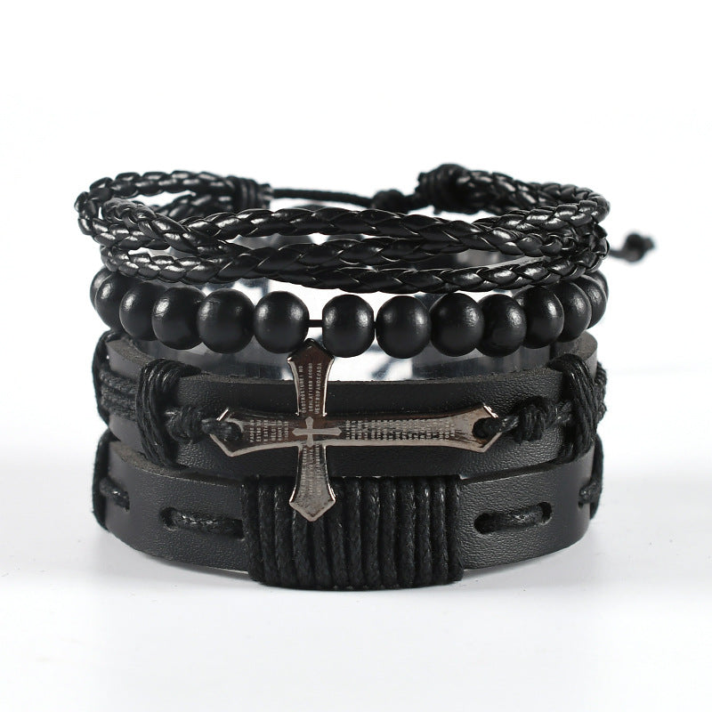 Men's Fashion Leather Woven Wings Boat Anchor Bracelets