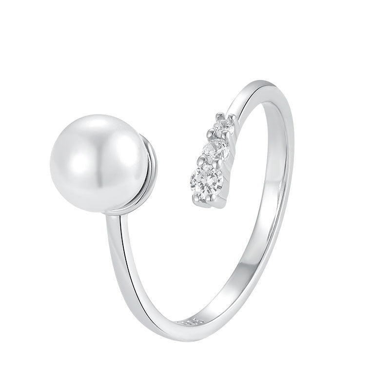 Women's Simple Elegant Pearl Open With Diamond Rings